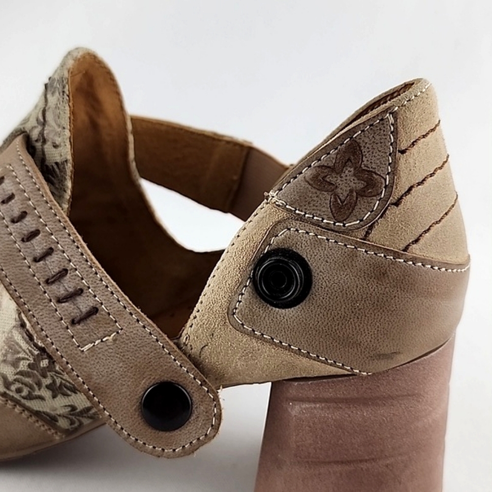Maciejka Women's Leather Heeled Taupe Cream Floral Print Shoes Block Heel Sz 37 - Picture 8 of 16